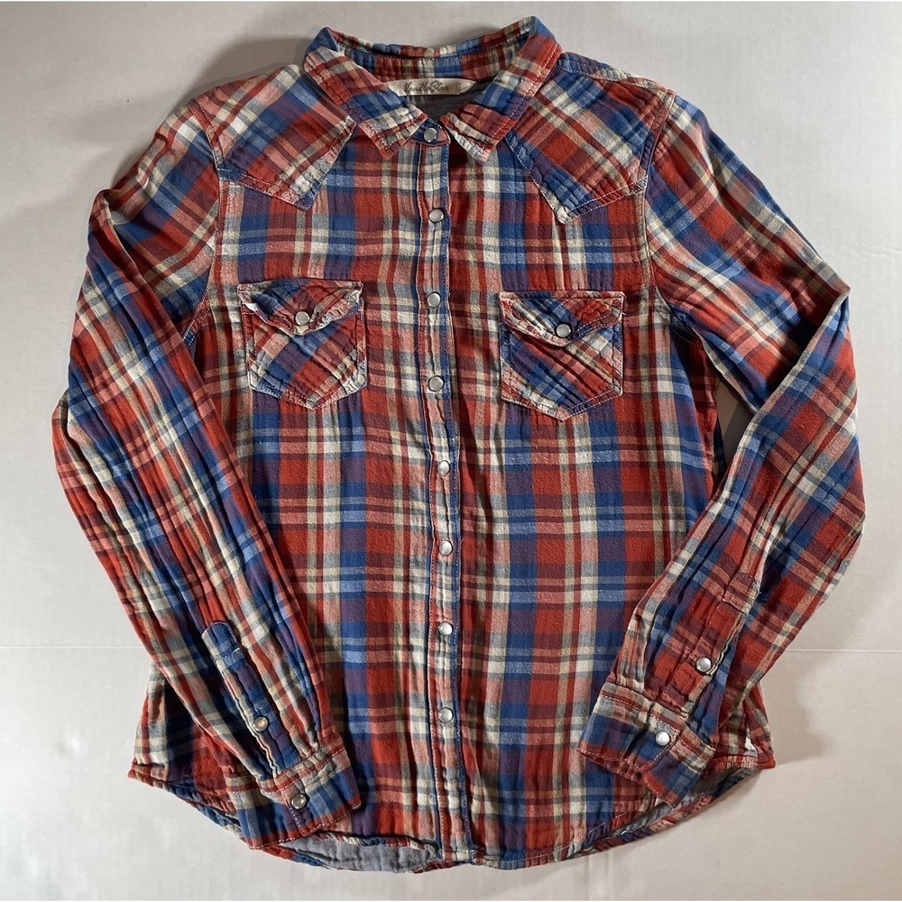 Vanilla Star Womens M Plaid Pearl Snap Button Western Shirt 90s Grunge Americana